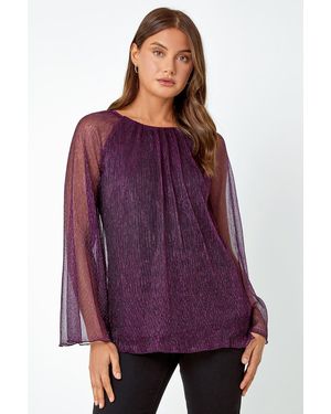 Roman Plisse Overlay Wide Sleeve Top - Purple