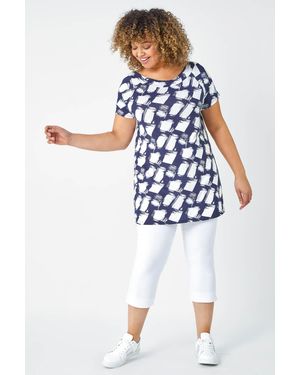Roman Curve Geometric Print Stretch Bardot Top - Blue
