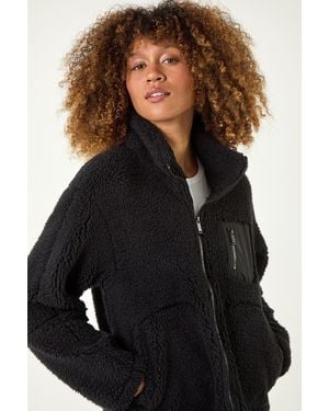 Roman Funnel Neck Fleece Jacket - Black