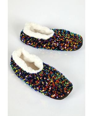 Roman Sequin Faux Fur Lofty Slippers - Black