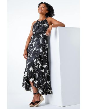 Roman Petite Frill Hem Midi Dress - Black