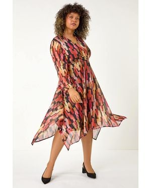 Roman Curve Abstract Print Stretch Wrap Dress - Pink
