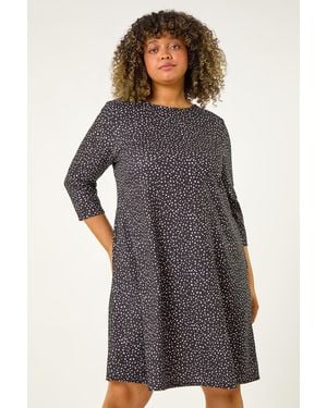 Roman Curve Spot Print Stretch Swing Dress - Grey