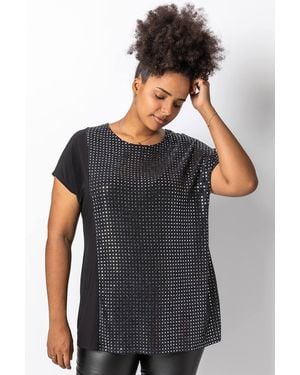 Roman Curve Sequin Embellished T-Shirt - Metallic