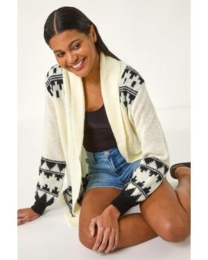 Roman Patterned Knit Cardigan - White