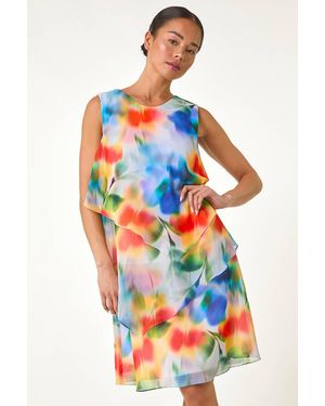 Roman Petite Abstract Layered Tier Dress - Blue