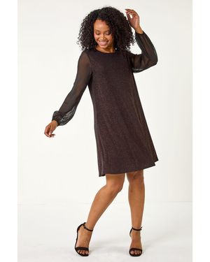 Roman Petite Chiffon Sleeve Sparkle Dress - Black