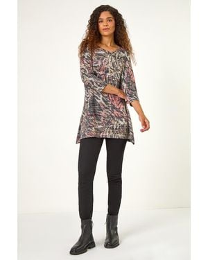 Roman Animal Print Stretch Tunic - Black