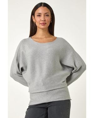 Roman Ribbed Batwing Knit Jumper - Grey