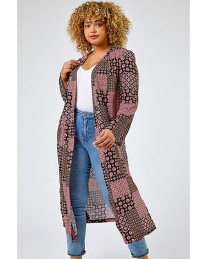 Roman Curve Patchwork Geo Print Kimono - Orange