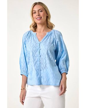 Roman Petite Textured Cotton Blouse - Blue