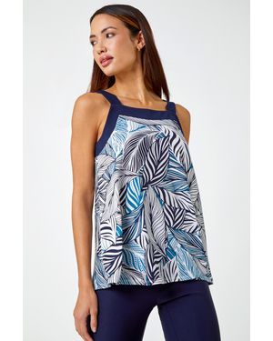 Roman Metallic Leaf Print Cami Top - Blue