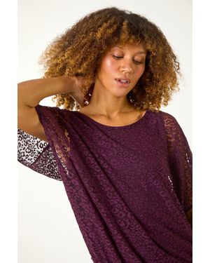 Roman Animal Burnout Mesh Bubble Hem Top - Purple