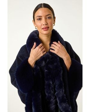 Roman Classic Faux Fur Trim Cape - Blue