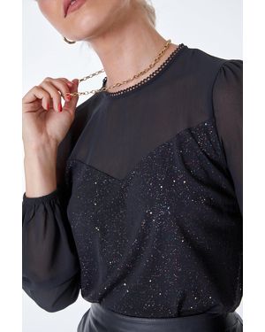 D.u.s.k Glitter Contrast Mesh Top - Black