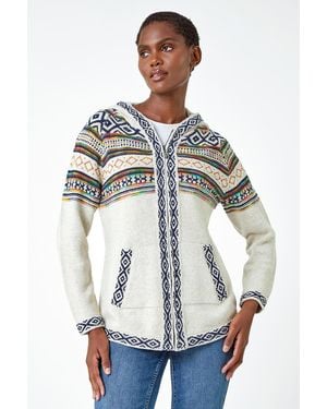 Roman Nordic Print Knitted Zip Up Hoodie - Blue