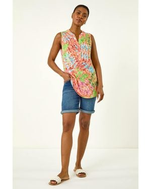 Roman Burnout Leaf Print Vest Top - Blue