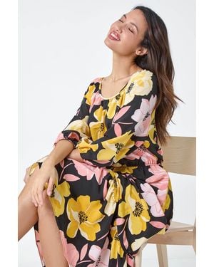 Roman Floral Print Tiered Hem Maxi Dress - White