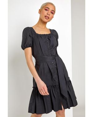 D.u.s.k Puff Sleeve Tiered Square Neck Dress - Black