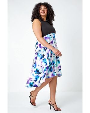 Roman Curve Premium Stretch Abstract Midi Dress - Blue