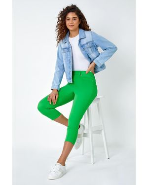 Roman Cropped Stretch Elastic Waist Denim Jegging - Green