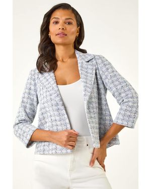 Roman Textured Check Print Collar & Revere Blazer - Grey
