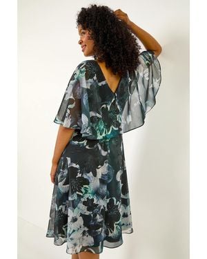 Roman Petite Abstract Floral Print Cape Dress - Green