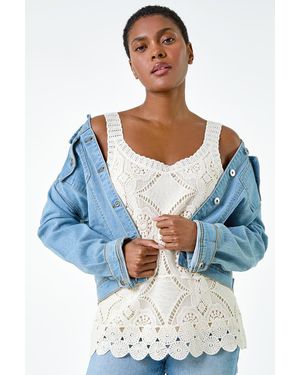 Roman Cotton Crochet Knit Vest Top - Blue