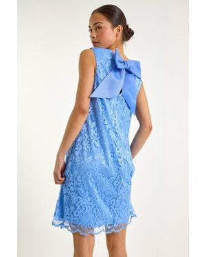 Roman Petite Bow Back Lace Shift Dress - Blue