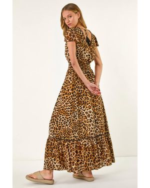 Roman Animal Print Shirred Maxi Dress - Natural