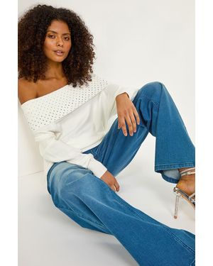 D.u.s.k Diamante Bardot Jumper - Blue