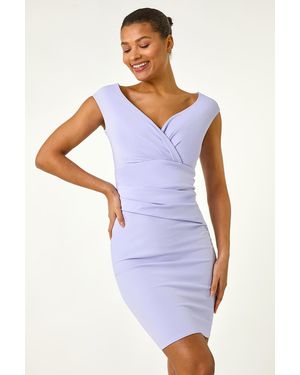 Roman Bardot Wrap Front Stretch Dress - Blue