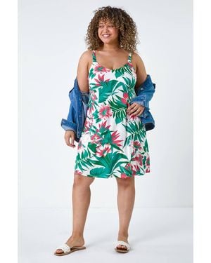 Roman Curve Tropical Pocket Stretch Dress - Blue