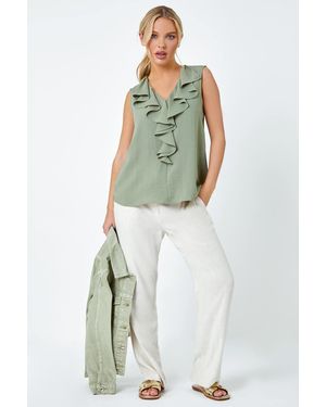 Roman Petite Frill Front Vest Top - Green