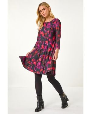 Roman Petite Abstract Print Seam Detail Dress - Red