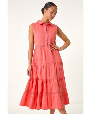 Roman Petite Stitch Tiered Pocket Midi Dress