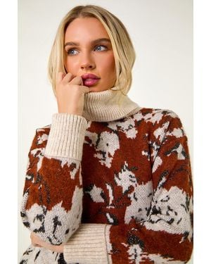 Roman Petite Floral Print Roll Neck Jumper - Brown