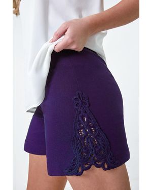 Roman Lace Trim Stretch Elastic Waist Shorts - White
