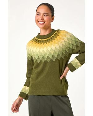 Roman Petite Diamond Print Stretch Jumper - Green