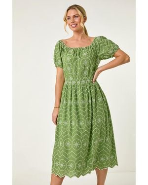 Roman Petite Contrast Embroidery Dress - Green