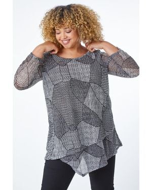 Roman Curve Abstract Textured Top - Grey
