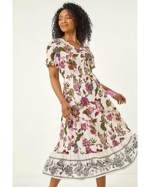 Roman Petite Floral Dobby Print Midi Dress - White