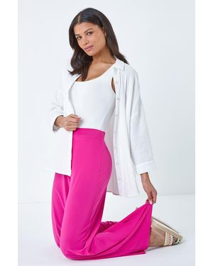 Roman Elastic Waist Wide Leg Stretch Trousers - Pink