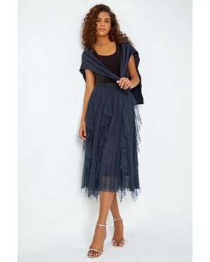 Roman Elasticated Pearl Mesh Layered Skirt - Blue