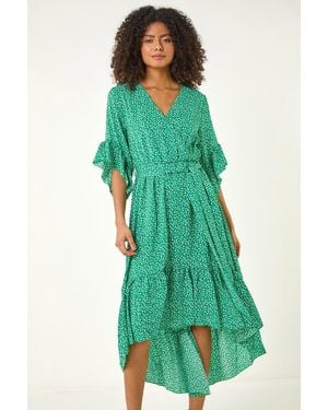 D.u.s.k Ditsy Floral Print Ruffle Midi Dress - Green