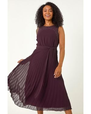 Roman Petite Hotfix Pleated Midi Dress - Purple