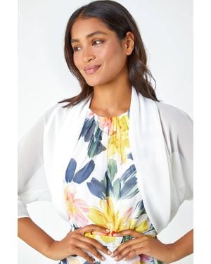 Roman 3/4 Sleeve Ruched Hem Chiffon Bolero - White