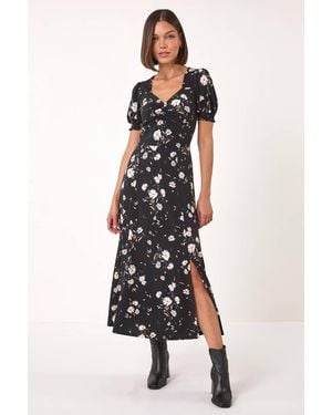 Roman Floral Sweetheart Neck Dress - White