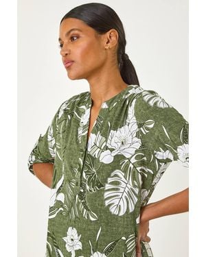 Roman Floral Textured Print Shirt - Green
