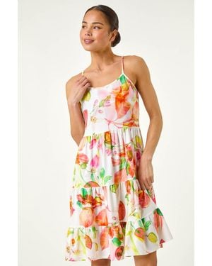 Roman Petite Fruit Print Strap Tiered Dress